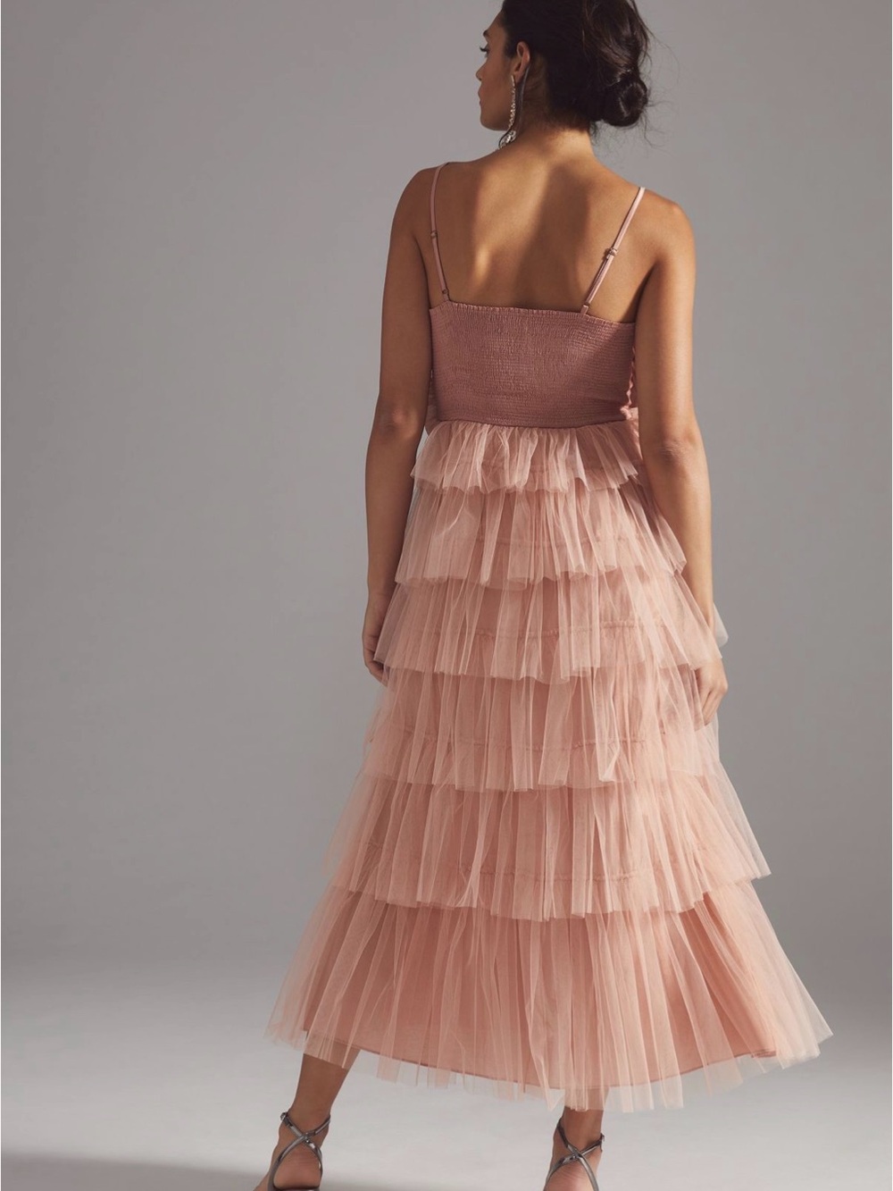 NWT Anthropologie Kavita Bhartia Rosette Tiered Tulle Gown - champagne pink - Picture 7 of 8